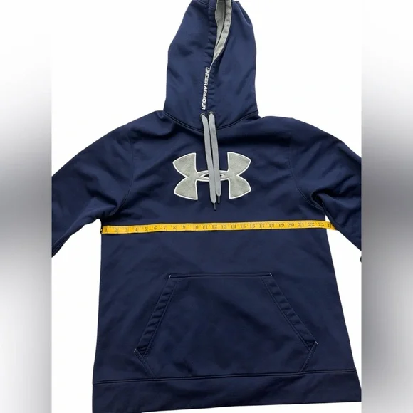 Under Armour Navy Blue Hoodie Pullover Logo XL Loose Fit - Picture 9 of 9